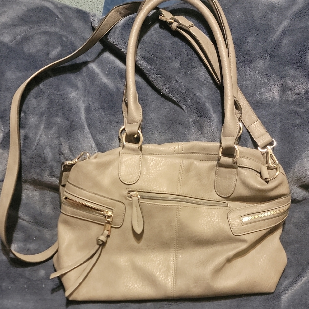 Elegant Gray Leather Handbag